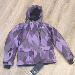 💜NWT DSG Women's Craze Veste Purple & Gray Diamond Print Hooded Jacket sz XS💜